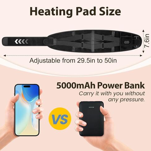 Cordless Heat Pads with Massage for Back Pain Relief, Portable Heated Belt for Lower Back with 3 Heat Levels & 3 Vibration Modes, 5000mAh Rechargeable Heated Back Support with Adjustable Strap in Saudi Arabia