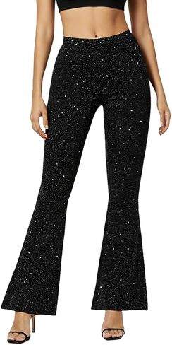 Sparkly Flared Leggings for Women, High Rise Sparkle Pants Shiny Glitter Bell Bottom Trousers for Party Nightwear in Saudi Arabia