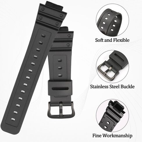 سوار ساعة بديل من الراتنج الأسود متوافق مع Casio G-Shock DW5600UE-1V DW-5600BB-1CR DW-5600UBB-1ER DW5600RL-1 - حزام قابل للتعديل للرجال in Kuwait