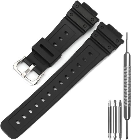 سوار ساعة بديل من الراتنج الأسود متوافق مع Casio G-Shock DW5600UE-1V DW-5600BB-1CR DW-5600UBB-1ER DW5600RL-1 - حزام قابل للتعديل للرجال in Kuwait