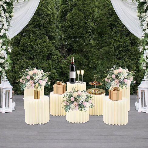 8Pcs Cylinder Pedestal Stands, Foldable Cardboard Centerpiece Display Flower Vases with Clear Panels for Party Wedding Decoration, H7.9in+H11.8in+H15.8in, Milky White in Saudi Arabia