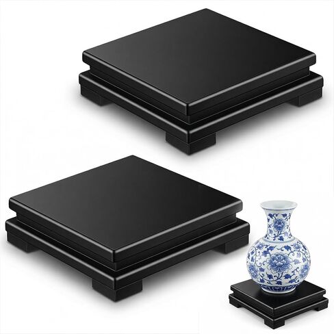 2 Pcs Square Wooden Display Stand, 6.9" x 6.7" x 2" Wood Display Base Square Vase Riser Teapot Aquarium Lamp Base Home Decoration in Saudi Arabia