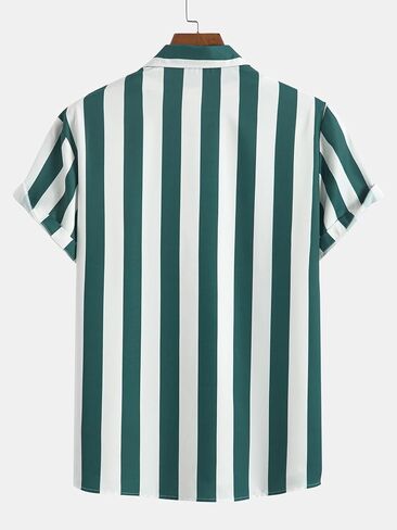 Men's Woven Printed Striped Short Sleeve Shirt Casual Breathable Lightweight Summer Outdoor Daily Business Streetwear Tops in Kuwait