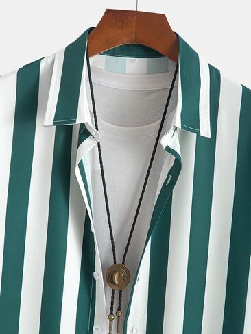 Men's Woven Printed Striped Short Sleeve Shirt Casual Breathable Lightweight Summer Outdoor Daily Business Streetwear Tops in Kuwait