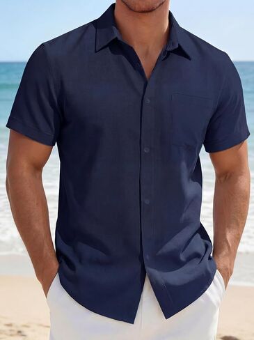 Men's Short Sleeve Shirts Button Down Casual Summer Beach Vacation Hawaiian Shirts with Pocket in Kuwait