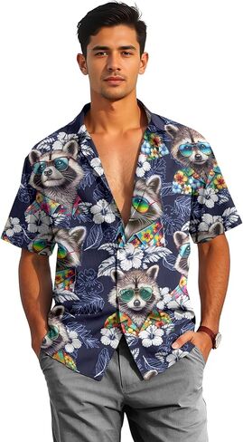 HANDICHI Design Men's Hawaiian Wrinkle Free Short Sleeve Button Down Funny Tropical Floral Beach Vacation Shirt in Saudi Arabia