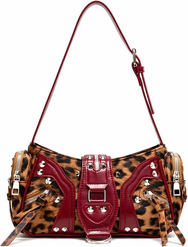 Leopard Print Purse Y2k Cheetah Buckle Bag Studded Vintage Going Out Clutch Shoulder Bag Handbag For Women in Saudi Arabia