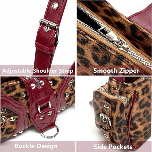 Leopard Print Purse Y2k Cheetah Buckle Bag Studded Vintage Going Out Clutch Shoulder Bag Handbag For Women in Saudi Arabia