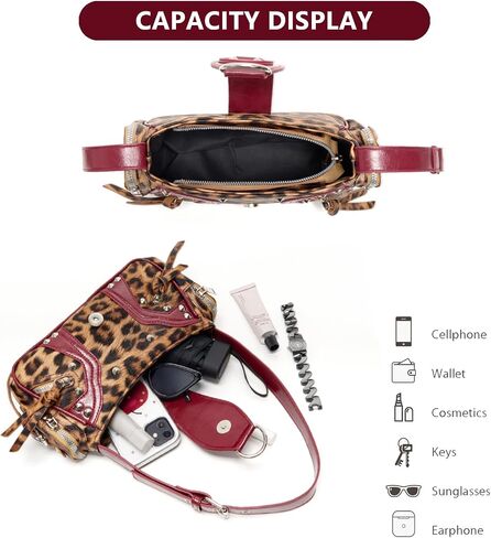 Leopard Print Purse Y2k Cheetah Buckle Bag Studded Vintage Going Out Clutch Shoulder Bag Handbag For Women in Saudi Arabia