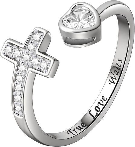 Silver Christian Purity Cross Ring True Love Wait Cubic Zirconia Opal Turquoise Adjustable Platinum Plated Ring Jewelry Gift for Women in Saudi Arabia