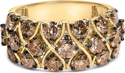 10K Yellow Gold Plated .925 Sterling Silver 3.0 Cttw Champagne Diamond Multi Lattice Band Ring in Kuwait