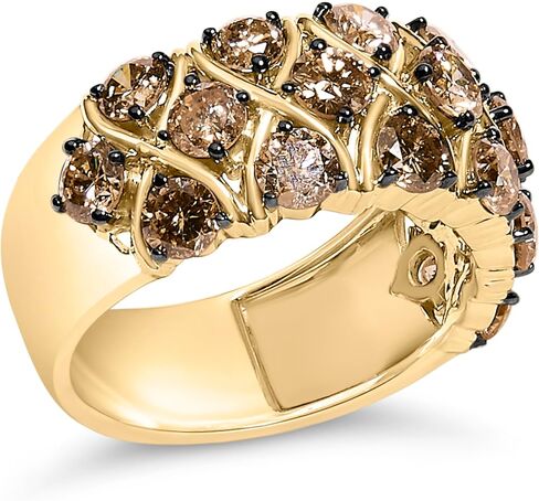 10K Yellow Gold Plated .925 Sterling Silver 3.0 Cttw Champagne Diamond Multi Lattice Band Ring in Kuwait