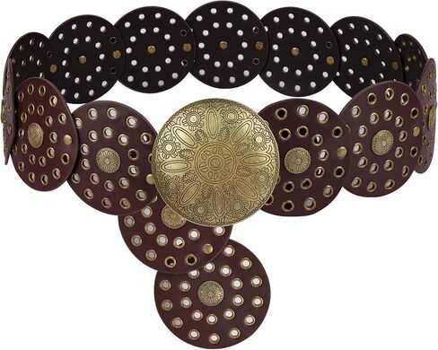 puwuto Western Disc Belts for woman - PU Leather Plus Size Boho belt for Women Cowgirl Cowboy Jeans Dress Up Brown in Saudi Arabia