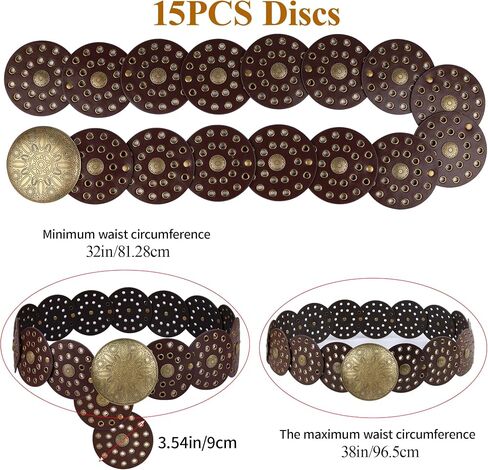 puwuto Western Disc Belts for woman - PU Leather Plus Size Boho belt for Women Cowgirl Cowboy Jeans Dress Up Brown in Saudi Arabia