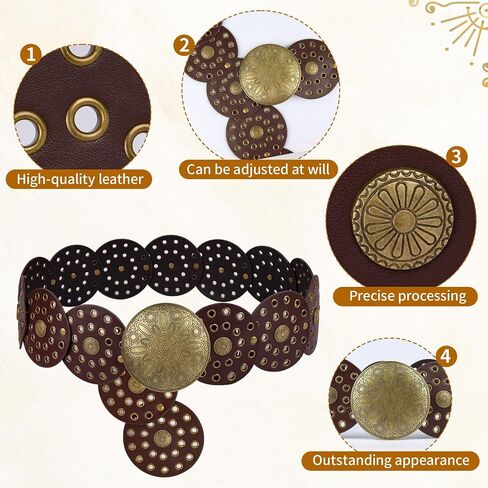 puwuto Western Disc Belts for woman - PU Leather Plus Size Boho belt for Women Cowgirl Cowboy Jeans Dress Up Brown in Saudi Arabia