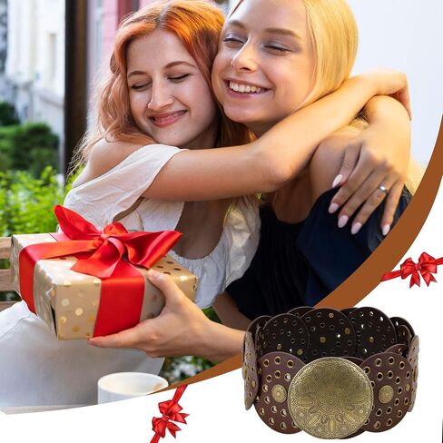 puwuto Western Disc Belts for woman - PU Leather Plus Size Boho belt for Women Cowgirl Cowboy Jeans Dress Up Brown in Saudi Arabia