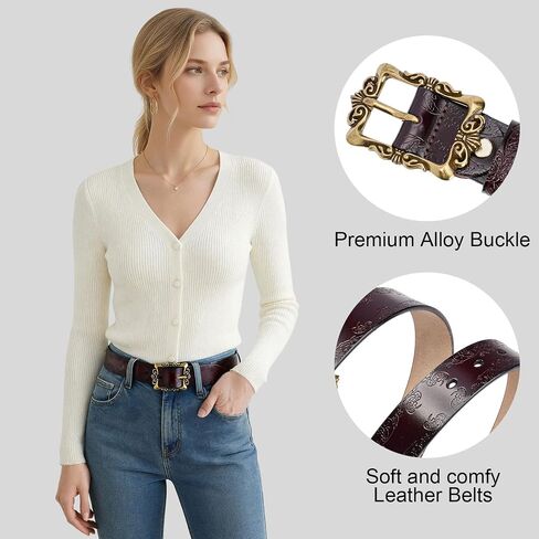 Womens Leather Belt Fashion Soft Waist Belt with Pin Buckle for Jeans Dress Leisure Pants in Saudi Arabia