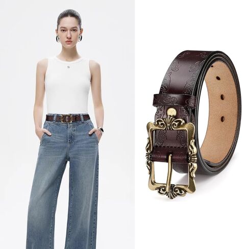 Womens Leather Belt Fashion Soft Waist Belt with Pin Buckle for Jeans Dress Leisure Pants in Saudi Arabia
