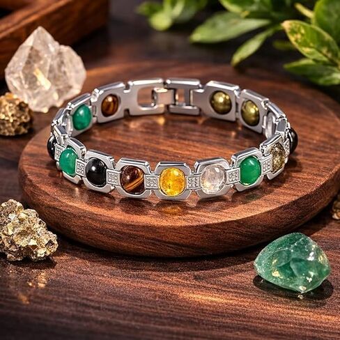 Certified Dhan Yog Bracelet for Men & Women | 8MM Natural Pyrite, Citrine, Tiger Eye & Aventurine Crystal Beads | Adjustable Energy Healing Bracelet for Wealth, Prosperity, Success & Positive Energy in Kuwait