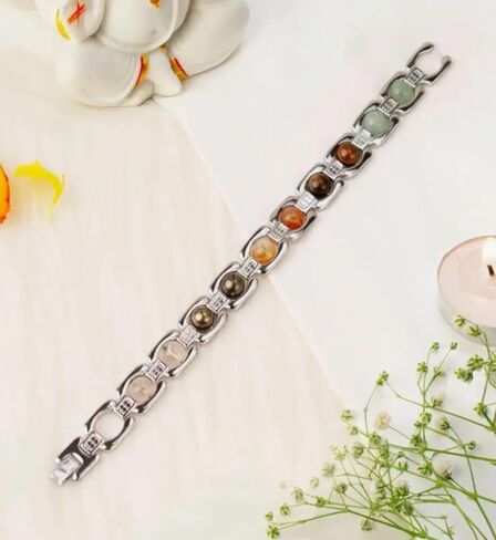 Certified Dhan Yog Bracelet for Men & Women | 8MM Natural Pyrite, Citrine, Tiger Eye & Aventurine Crystal Beads | Adjustable Energy Healing Bracelet for Wealth, Prosperity, Success & Positive Energy in Kuwait