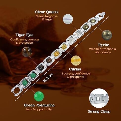 Certified Dhan Yog Bracelet for Men & Women | 8MM Natural Pyrite, Citrine, Tiger Eye & Aventurine Crystal Beads | Adjustable Energy Healing Bracelet for Wealth, Prosperity, Success & Positive Energy in Kuwait