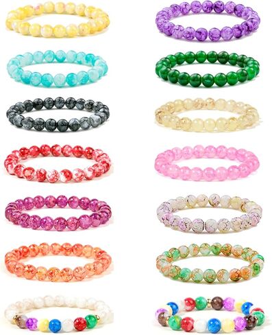 14Pcs 8mm Multicolor Crystal Beaded Bracelets for Women Men Stretch Chakra Healing Gemstone Elastic Bracelets Set Unisex Yoga Meditation Natural Stone Jewelry Gifts in Saudi Arabia