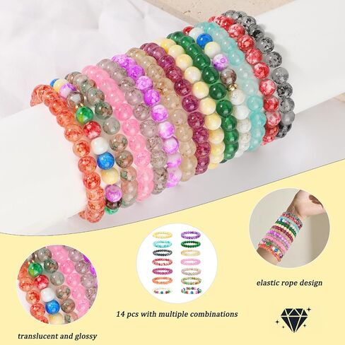 14Pcs 8mm Multicolor Crystal Beaded Bracelets for Women Men Stretch Chakra Healing Gemstone Elastic Bracelets Set Unisex Yoga Meditation Natural Stone Jewelry Gifts in Saudi Arabia