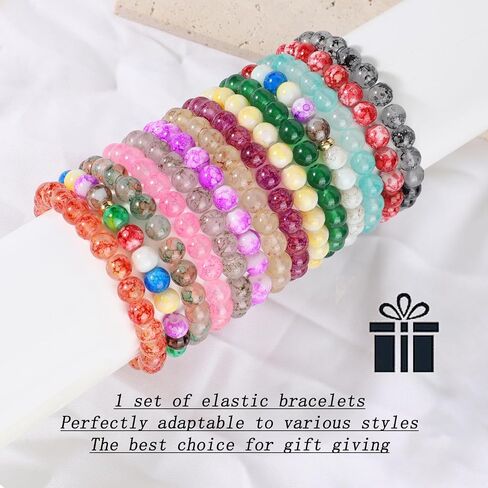 14Pcs 8mm Multicolor Crystal Beaded Bracelets for Women Men Stretch Chakra Healing Gemstone Elastic Bracelets Set Unisex Yoga Meditation Natural Stone Jewelry Gifts in Saudi Arabia