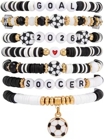 2026 World Soccer Cup Stretch Beaded Bracelets, Soccer Gifts Football Charm Game Day Fan Bracelet, Stackable Sports Jewelry Fans Gifts for Women Men in Kuwait
