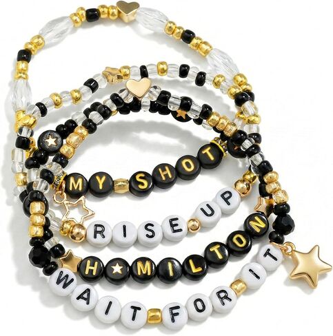 Black and Golden Bracelets Set, Friendship Beaded Stretch Bracelets Merch for Friends, Family, Elastic Layering Boho Jewelry, Christmas Halloween Holiday Birthday Gifts in Saudi Arabia