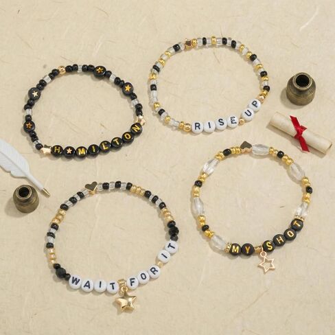 Black and Golden Bracelets Set, Friendship Beaded Stretch Bracelets Merch for Friends, Family, Elastic Layering Boho Jewelry, Christmas Halloween Holiday Birthday Gifts in Saudi Arabia