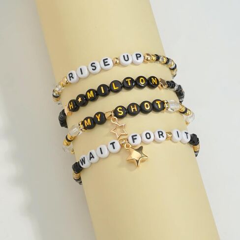 Black and Golden Bracelets Set, Friendship Beaded Stretch Bracelets Merch for Friends, Family, Elastic Layering Boho Jewelry, Christmas Halloween Holiday Birthday Gifts in Saudi Arabia
