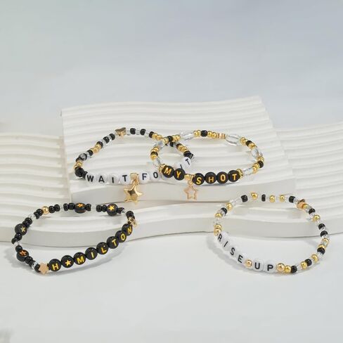 Black and Golden Bracelets Set, Friendship Beaded Stretch Bracelets Merch for Friends, Family, Elastic Layering Boho Jewelry, Christmas Halloween Holiday Birthday Gifts in Saudi Arabia