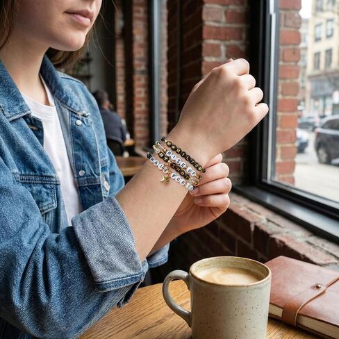 Black and Golden Bracelets Set, Friendship Beaded Stretch Bracelets Merch for Friends, Family, Elastic Layering Boho Jewelry, Christmas Halloween Holiday Birthday Gifts in Saudi Arabia