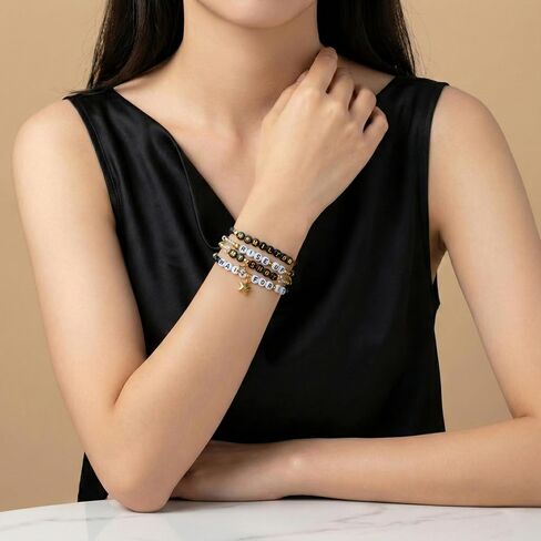 Black and Golden Bracelets Set, Friendship Beaded Stretch Bracelets Merch for Friends, Family, Elastic Layering Boho Jewelry, Christmas Halloween Holiday Birthday Gifts in Saudi Arabia