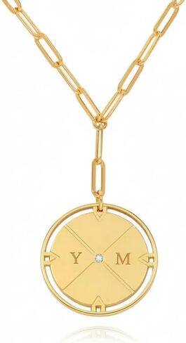 OAK&LUNA - Engraved Compass Necklace with Diamond - Personalised Interlocking Pendant with Initials - Gift for Her, Women - For Birthday, Mother's Day, Christmas in Kuwait
