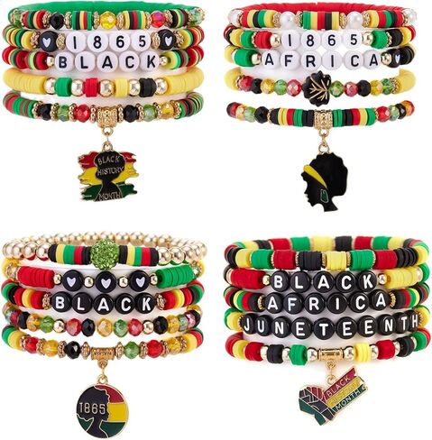 Black History Month Bracelets for Women Men African jewelry for women Juneteenth 1865 Stretch Bracelet with African Map Charms, Red Green Yellow Black History Outfits for Pride Party, Festival in Kuwait
