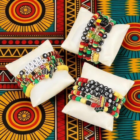 Black History Month Bracelets for Women Men African jewelry for women Juneteenth 1865 Stretch Bracelet with African Map Charms, Red Green Yellow Black History Outfits for Pride Party, Festival in Kuwait