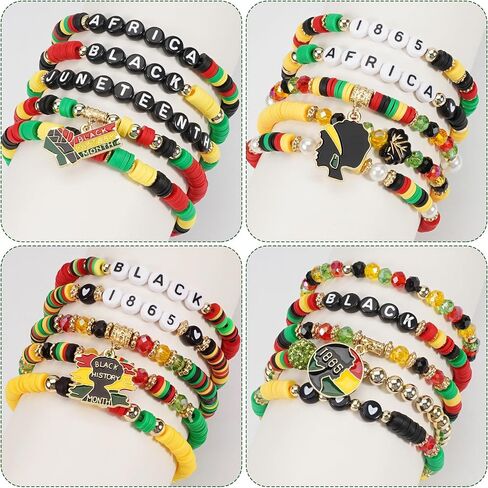 Black History Month Bracelets for Women Men African jewelry for women Juneteenth 1865 Stretch Bracelet with African Map Charms, Red Green Yellow Black History Outfits for Pride Party, Festival in Kuwait