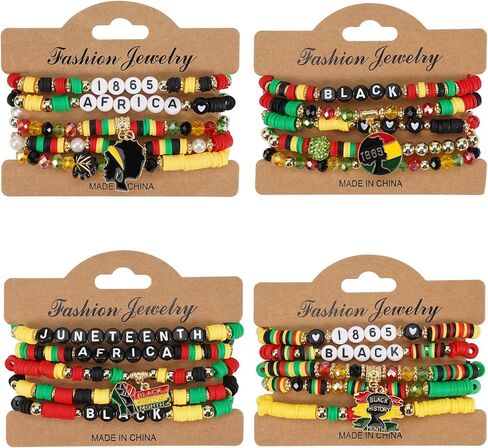 Black History Month Bracelets for Women Men African jewelry for women Juneteenth 1865 Stretch Bracelet with African Map Charms, Red Green Yellow Black History Outfits for Pride Party, Festival in Kuwait