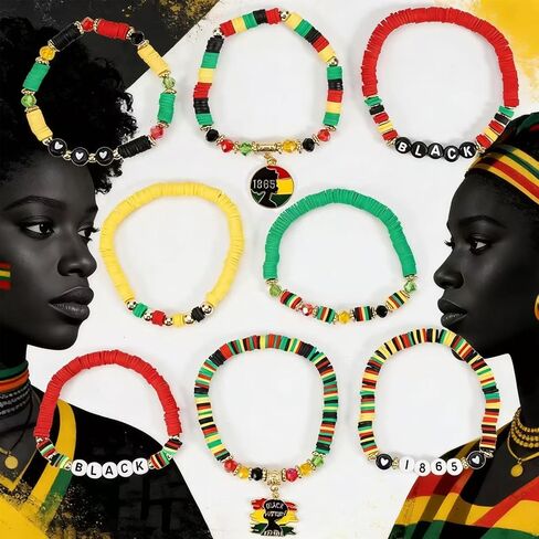 Black History Month Bracelets for Women Men African jewelry for women Juneteenth 1865 Stretch Bracelet with African Map Charms, Red Green Yellow Black History Outfits for Pride Party, Festival in Kuwait