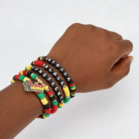 Black History Month Bracelets for Women Men African jewelry for women Juneteenth 1865 Stretch Bracelet with African Map Charms, Red Green Yellow Black History Outfits for Pride Party, Festival in Kuwait