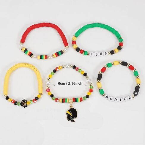 Black History Month Bracelets for Women Men African jewelry for women Juneteenth 1865 Stretch Bracelet with African Map Charms, Red Green Yellow Black History Outfits for Pride Party, Festival in Kuwait