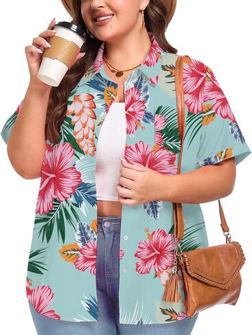 ForHailey Womens Plus Size Tops Button Down Shirts Cuffed Short Sleeve Casual Tunic Collared Summer Casual Blouse in Kuwait