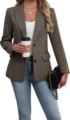 Lei sure Womens Wool Plaid Blazer Lapel Collar Long Sleeve 2 Button Blazer Jacket Business Casual Outfits Work Office Clothes in Saudi Arabia