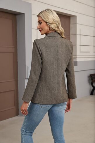 Lei sure Womens Wool Plaid Blazer Lapel Collar Long Sleeve 2 Button Blazer Jacket Business Casual Outfits Work Office Clothes in Saudi Arabia