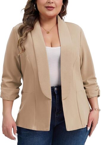 Plus Size Blazer for Women Elegant Ruched 3/4 Sleeve Blazers Oversized Open Front Cardigan Business Casual Suit in Kuwait