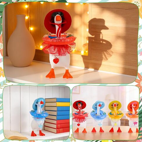 6 Set Hawaiian Desk Goose Outfits 7 Inches Summer Holiday Mini Porch Goose Outfits Hats Sunglasses Swimming Ring Necklaces Dresses Costume for Magnetic Porch Geese Key Holder Decor in Saudi Arabia