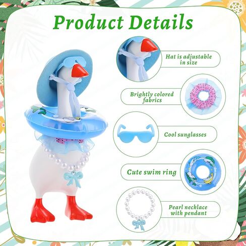 6 Set Hawaiian Desk Goose Outfits 7 Inches Summer Holiday Mini Porch Goose Outfits Hats Sunglasses Swimming Ring Necklaces Dresses Costume for Magnetic Porch Geese Key Holder Decor in Saudi Arabia