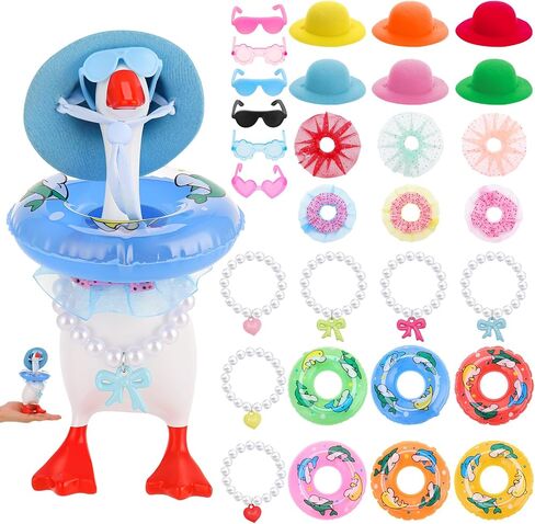 6 Set Hawaiian Desk Goose Outfits 7 Inches Summer Holiday Mini Porch Goose Outfits Hats Sunglasses Swimming Ring Necklaces Dresses Costume for Magnetic Porch Geese Key Holder Decor in Saudi Arabia